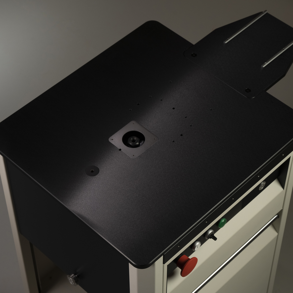 Modular routing platform with black work surface and square mounting plate