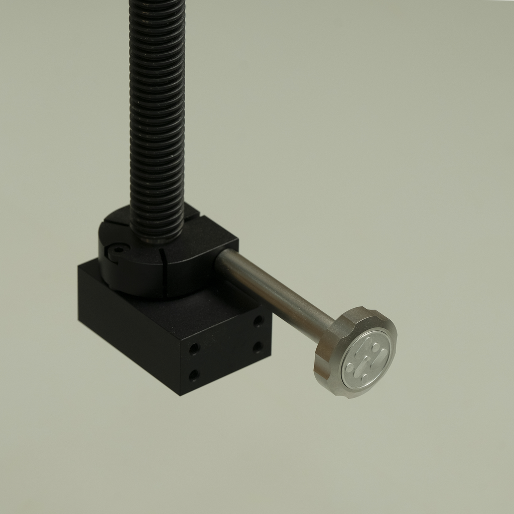Modular routing platform lead screw assembly with dark base and gray hand knob